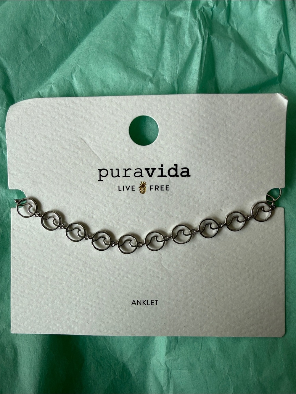 Pura Vida Silver Linked Circle Anklet - Silver